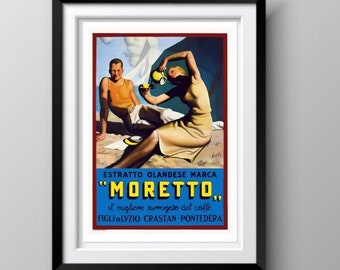 Art Deco Era Moretto Coffee Poster 1925, From Milan Italy, Vintage Art Kitchen Decor Idea, Wall Decor for Cafe or Restaurant, Free Shipping