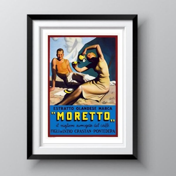 Art Deco Era Moretto Coffee Poster 1925, From Milan Italy, Vintage Art Kitchen Decor Idea, Wall Decor for Cafe or Restaurant, Free Shipping