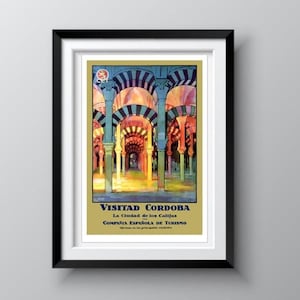 Pôster Art Déco 1926, Grande Mesquita de Córdoba Impressão turística, Decoração de parede para casa, Reimpresso em 300 DPI Impressão em papel fosco pesado, Frete grátis