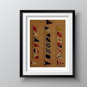 Vintage Nautical Decor 1874, Yacht Racing Signal Flags Chart, Replica Print, New York Yacht Club Race Committee Boat Signals, Ships Free