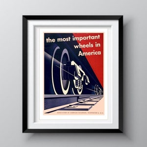 VINTAGE AMERICAN RAILROAD Association, 1952 Railway poster, Diesel Locomotives, Boxcars and Caboose, Train Stations, Wall Decor Ideas.