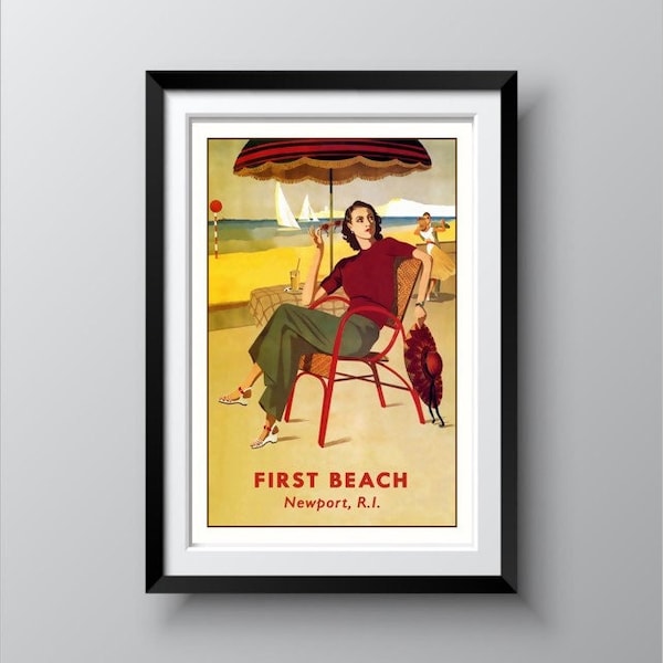 First Beach Newport Rhode Island Vintage Tourism Poster Reproduced on Museum-Grade 250-GSM Matte Paper & Archival Inks Free Shipping