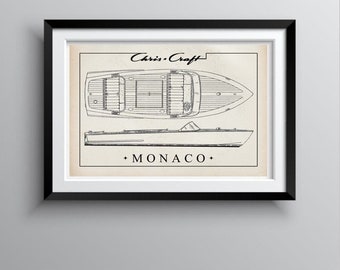 VINTAGE CHRIS-CRAFT Speedboat 1947 Replica Poster Print. Reproduced on Museum Quality Matte Paper at 300dpi. Free Shipping Included