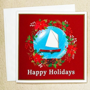 Nautical Christmas Cards, Sailboat Snow Globe, Set of 10 Folded Cards & Matching Envelopes, Free Shipping