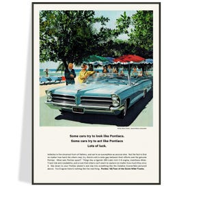 Póster publicitario de Pontiac Catalina de 1965 – Anuncio ilustrado de coche vintage – Arte mural de mediados de siglo – Idea de regalo para el Día del Padre – Envío gratis