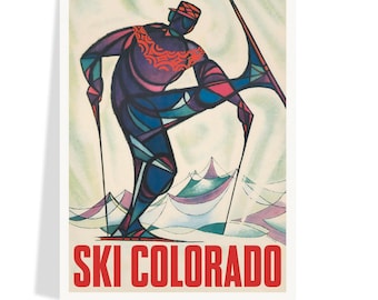 Ski Colorado Vintage Ski Travel Poster Print, Mid-Century Modern Skiing Wall Art, Ski Lodge Decor, Geometric Artwork, Free Shipping
