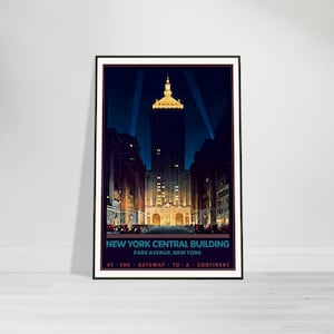 NYC New York Central Railroad Building 1929, Vintage Poster Reproduction Print by Artist Chesley Bonestell (1888-1986), Ships for Free