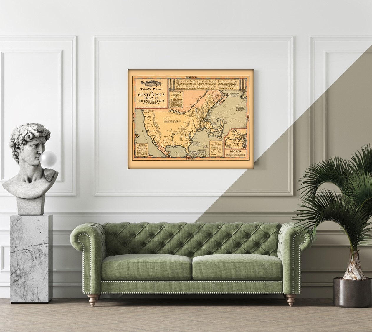 ボストンのアメリカ地図 1930年 レプリカプリント 美術館品質のマット