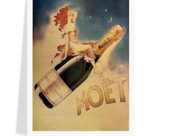 Vintage Champagne Poster – 1980s Late 20th Century Wall Decor – Vintage Wines and Liquor Advertisements – Free Shipping Included
