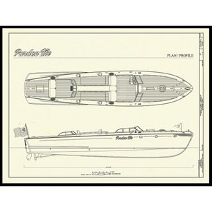 VINTAGE 1947 HACKER SPEEDBOAT Impresión de diseño estilizado para la decoración de la pared del hogar, la oficina, la guarida o la casa de playa con temática náutica - Envío gratuito incluido