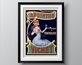VINTAGE ABSINTHE POSTER 1900, Paris France, Food and Drink Art Wall Print, Art Nouveau Style, Fine Art Print on Archival Paper, Ships Free