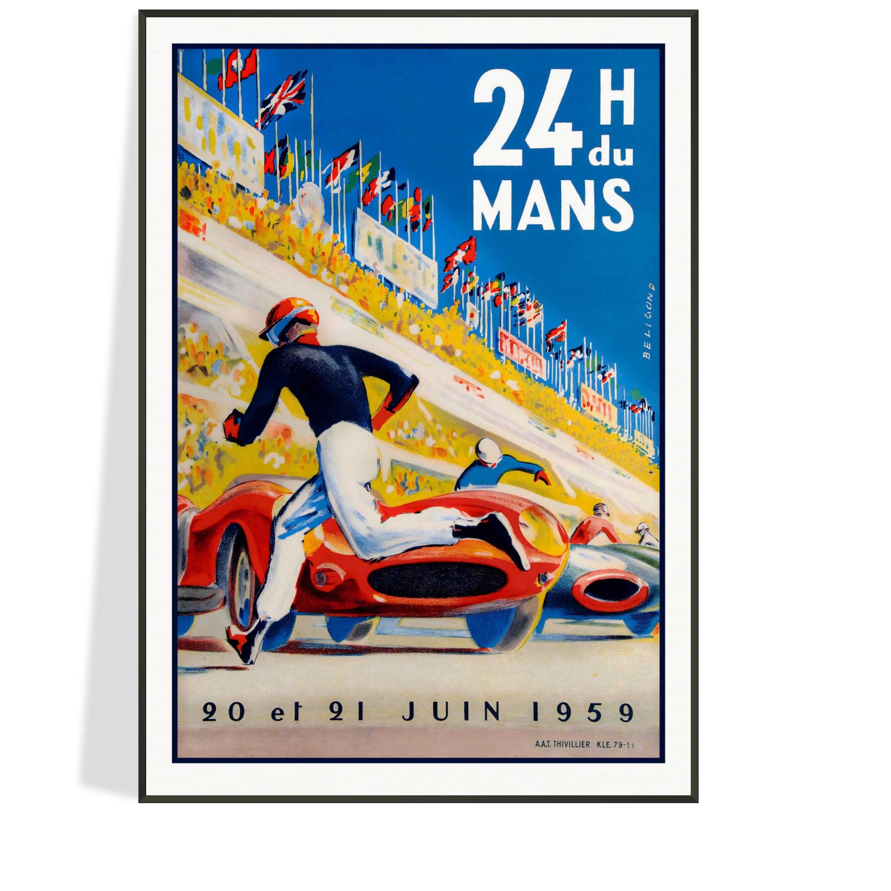 1959 24 Stunden von Le Mans Vintage Auto Racing Poster, Le Mans Frankreich, Reproduktion in Museumsqualität, kostenloser Versand inklusive