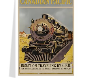 Canadian Pacific Railway Poster Print, Vintage Steam Train Wall Art, Train Travel Advertising Decor, Free Shipping Included