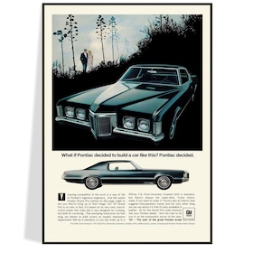 1968 Pontiac Grand Prix Advertisement Poster – Vintage Illustrated Car Ad – Mid-Century Wall Art – Father&#39;s Day Gift Idea – Free Shipping