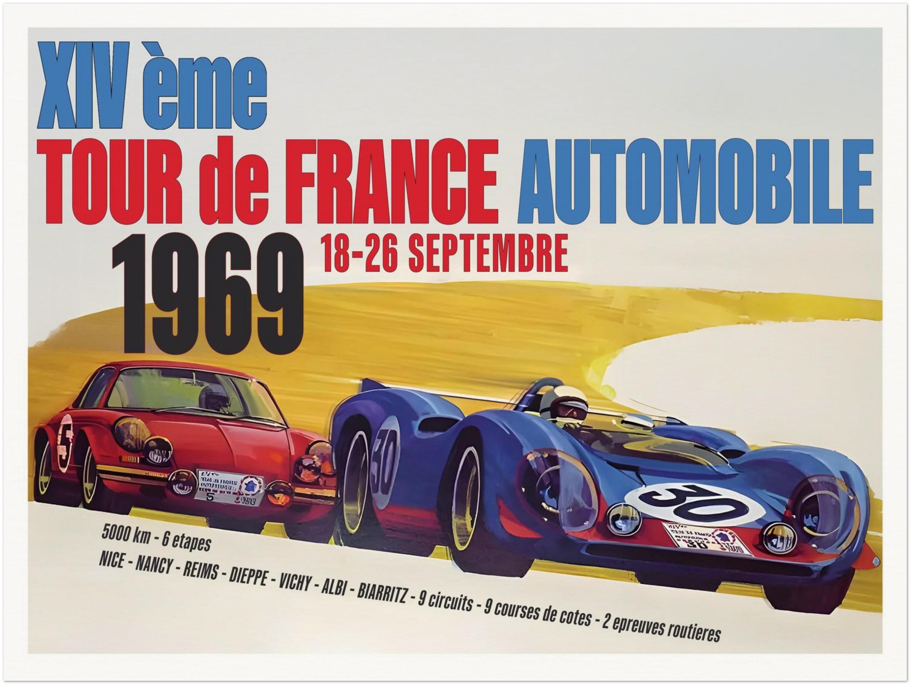 1969 Tour De France Automobile Poster Print – Vintage French