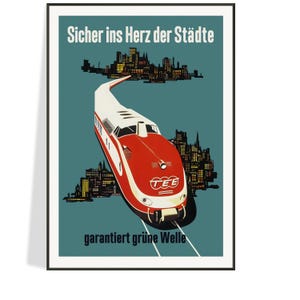 Euro 1955 Train Vintage Travel Poster Print by Paul Funken, Mid-Century Travel Wall Art Idea, Free Shipping, Railfan Gift, Choices of Size