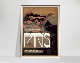 Vintage Poster Los Cigarrillos of Paris 1901 of the Art Nouveau School Era, Unique Christmas & Birthday Gift Idea for Home Décor, Ships Free