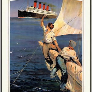 Póster vintage de barco de pasajeros de Cunard Line, ruta Europa-América, antiguo 1914, transatlántico vintage, impresión de reproducción, envío gratuito.