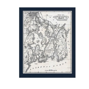 VINTAGE NARRAGANSETT BAY Sehenswürdigkeiten Touristen Karte Replik 1879 - Portsmouth, Newport, Little Compton - Nautisches Dekor - Kostenloser Versand