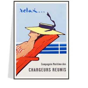 Chargeurs Réunis Reiseplakat 1961, Vintage Ozeandampfer-Kreuzfahrt, Reise-Nostalgie, Wanddekor, Reproduktion, kostenloser Versand.