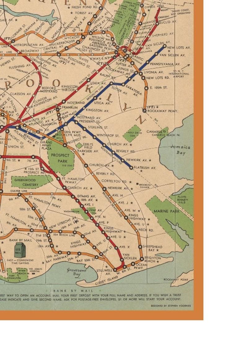 ヴィンテージのニューヨーク市地下鉄路線図、1954年製アンティークの