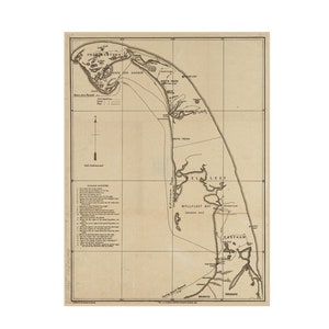 CAPE COD VINTAGE Map Replica Druck - um 1865 - Von Provinztown nach Orleans - Wellfleet - Eastham - Truro - alter Cape Cod - kostenloser Versand