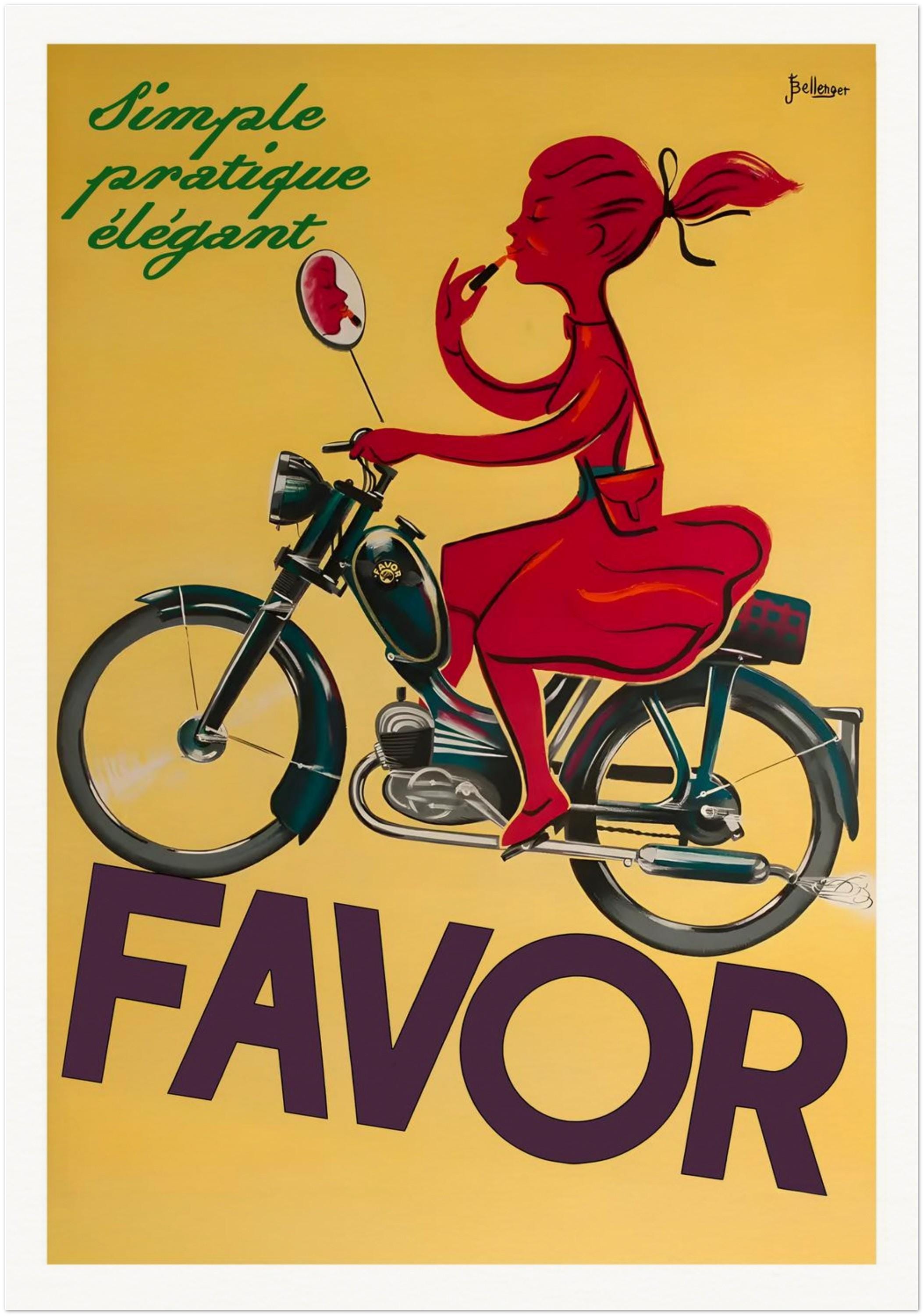 Vintage Favor Motorcycles Poster 1950s French Art by Pierre