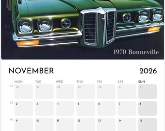 GTO カレンダー Classic Pontiacs 1960–1970 Calendar, 2026 11x16.5 Inch Calendar