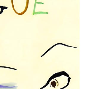 May include: Illustration featuring the word "VOGUE" in brown and green, with stylized eyes and eyebrows. The artwork has a minimalist aesthetic with bold black outlines and a cream-colored background.