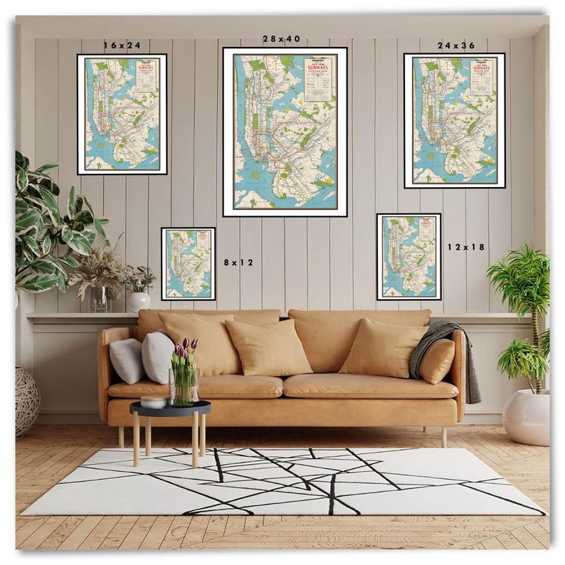 Frame Metro Map Vintage New York City Subway Elevated Train Map, Antique 1942 NYC ...