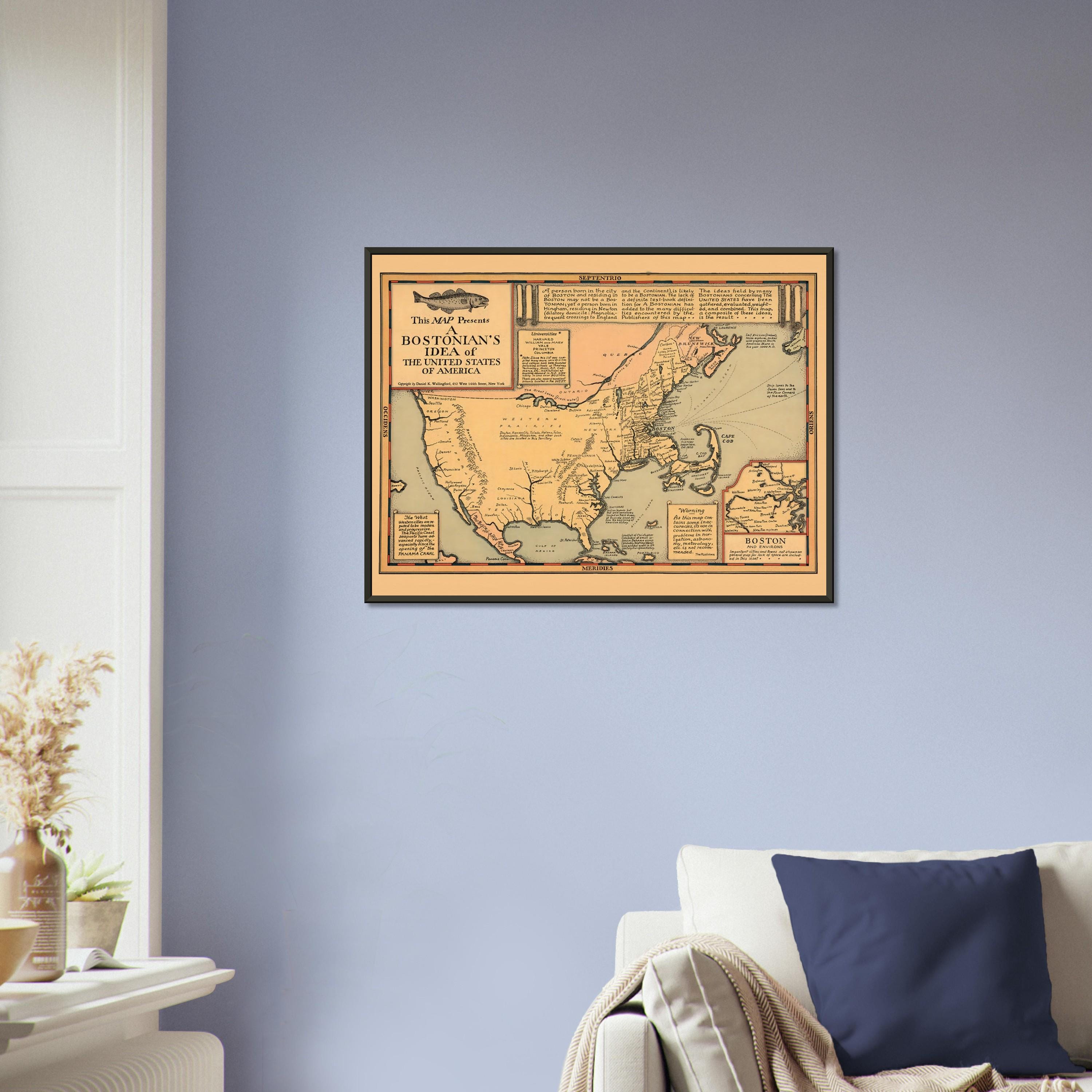 ボストンのアメリカ地図 1930年 レプリカプリント 美術館品質のマット