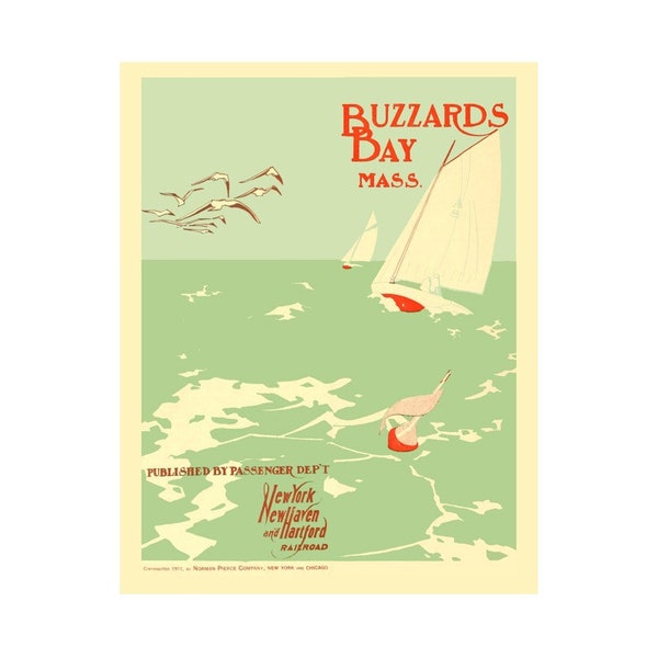 Buzzards Bay Vintage Tourism Art - See its harbors, ports, Onset, Marion, Quissett, Cuttyhunk & the Elizabeth Islands - INSTANT DOWNLOAD