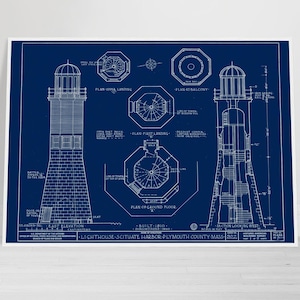 Stampa VINTAGE DEL FARO DI SCITUATE - Situata su Cedar Point a Scituate, Mass. - Riprodotta su carta opaca di qualità museale - Spedizione gratuita inclusa