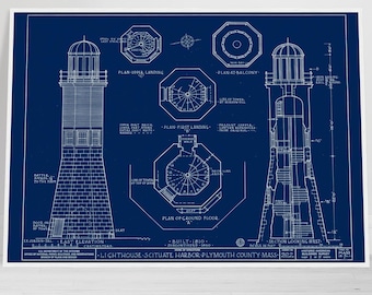 VINTAGE SCITUATE LIGHTHOUSE Print - Located on Cedar Point in Scituate, Mass. - Reproduced on Museum-Quality Matte - Free Shipping Included