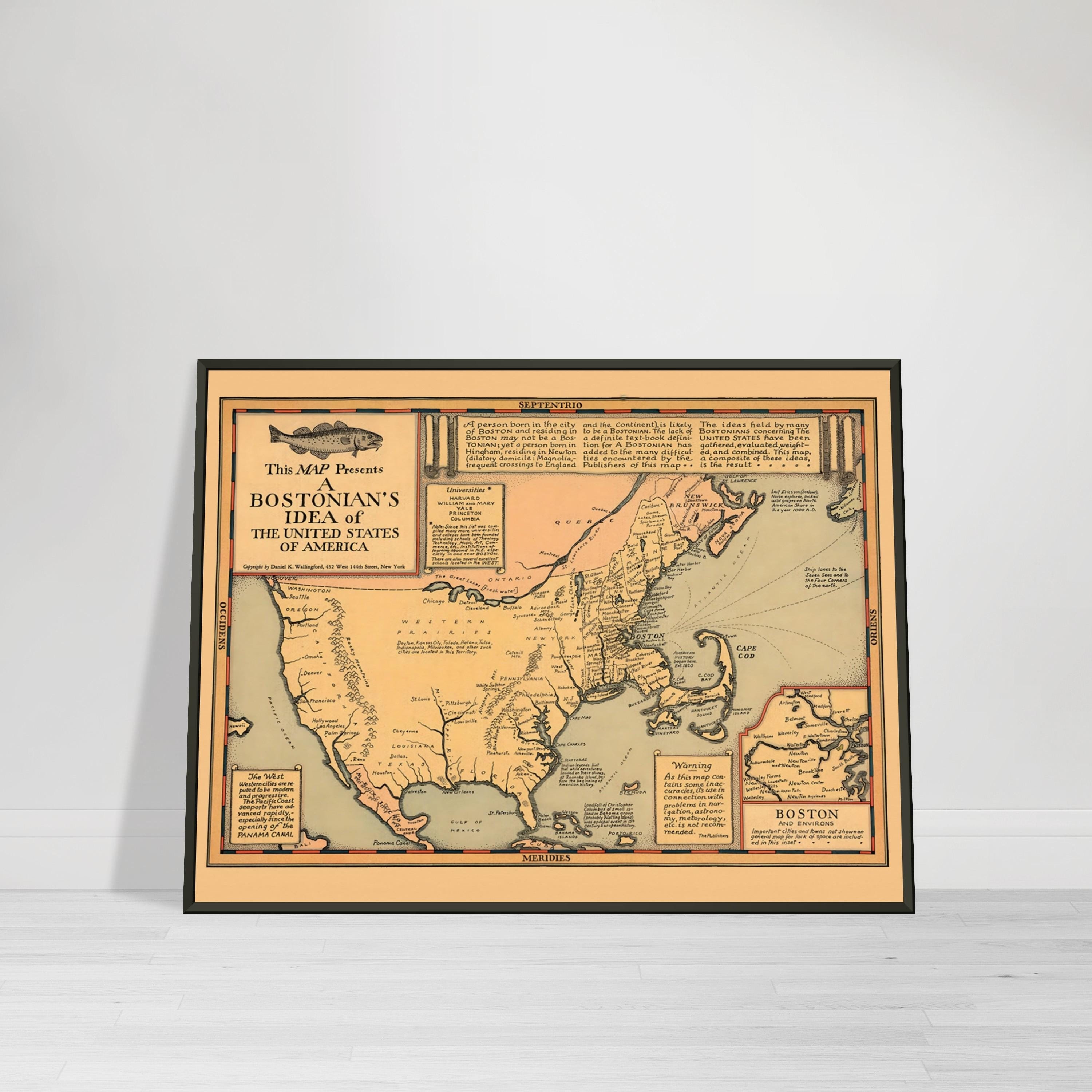 ボストンのアメリカ地図 1930年 レプリカプリント 美術館品質のマット