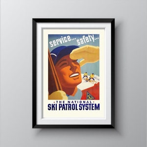 SKI PATROL, 1940s Vintage Skiing Poster, The National Ski Patrol, Skiing Art Wall Decor, Printed Ads, Ski Lodge Decor, Ski Shop, Ships Free