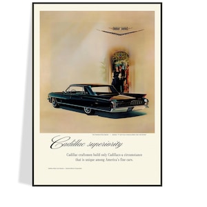 1962 Cadillac Advertisement Poster – Vintage Illustrated Car Ad – Mid-Century Wall Art – Father&#39;s Day Gift Idea – Free Shipping Included