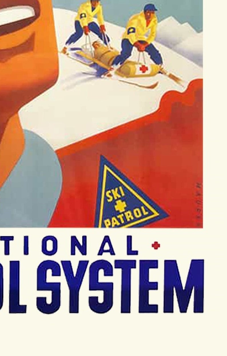 SKI PATROL, 1940s Vintage Skiing Poster, the National Ski Patrol