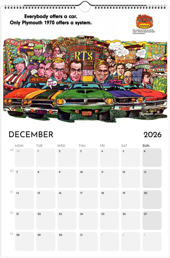 2026 Mopar Muscle Vintage Calendar – 12 Months Of Dodge, Jeep, Plymouth (OEM)