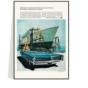 1966年式ポンティアック・ボンネビル広告復刻版 – ヴィンテージイラストカーポスター – ミッドセンチュリーウォールアート – お父さんへのギフトアイデア – 父の日 – 送料無料
