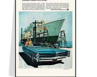 1966 Pontiac Bonneville Ad Reprint – Vintage Illustrated Car Poster – Mid-Century Wall Art – Gift Idea for Dad – Fathers Day – Free Shipping