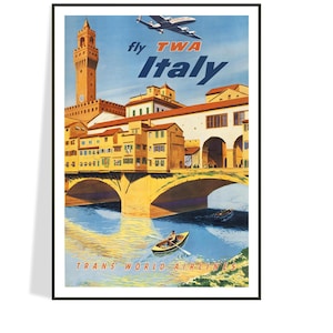 Vintage Italy Travel Poster 1950s, Free Shipping Included, Unique Gift Idea for Mothers Day, Kitschy Home or Office Wall Decor