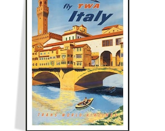 Vintage Italy Travel Poster 1950s, Free Shipping Included, Unique Gift Idea for Mothers Day, Kitschy Home or Office Wall Decor