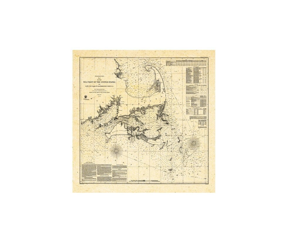Cape Cod to Saughkonnet Point R.I, 1857 Nautical Map of Cape Cod and Rhode Island, Vintage Wall Decor Print, Free Shipping Included