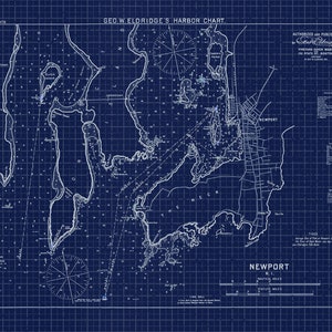 NEWPORT RHODE ISLAND Replika-nautische Karte 1910 Druck, die den Hafen von Newport und die Inseln von Narragansett Bay zeigt - inklusive kostenloser Versand