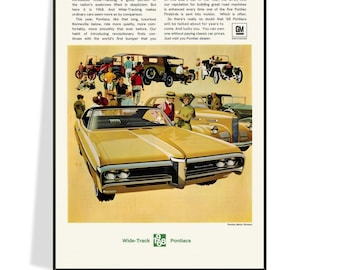 1968 Pontiac Bonneville Advertisement Poster, Museum Quality Reproduction, Free Shipping, Vintage Mid-Century Style, Father's Day Gift Idea