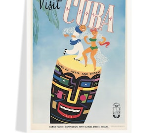 Vintage Cuba Travel Poster, 1958 Mid-Century Caribbean Vacation Print, Cuban Tropical Decor, Free Shipping