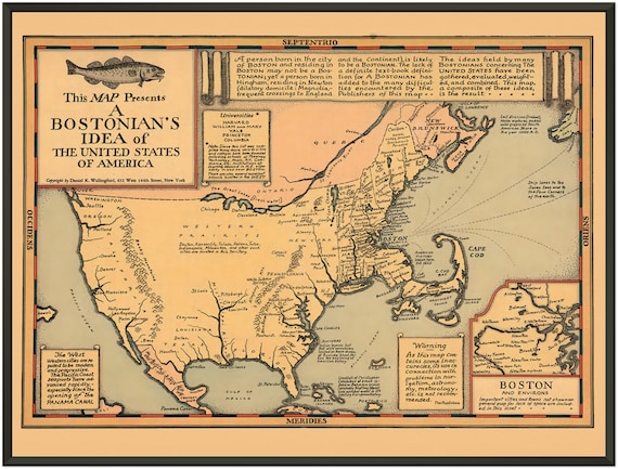ボストンのアメリカ地図 1930年 レプリカプリント 美術館品質のマット