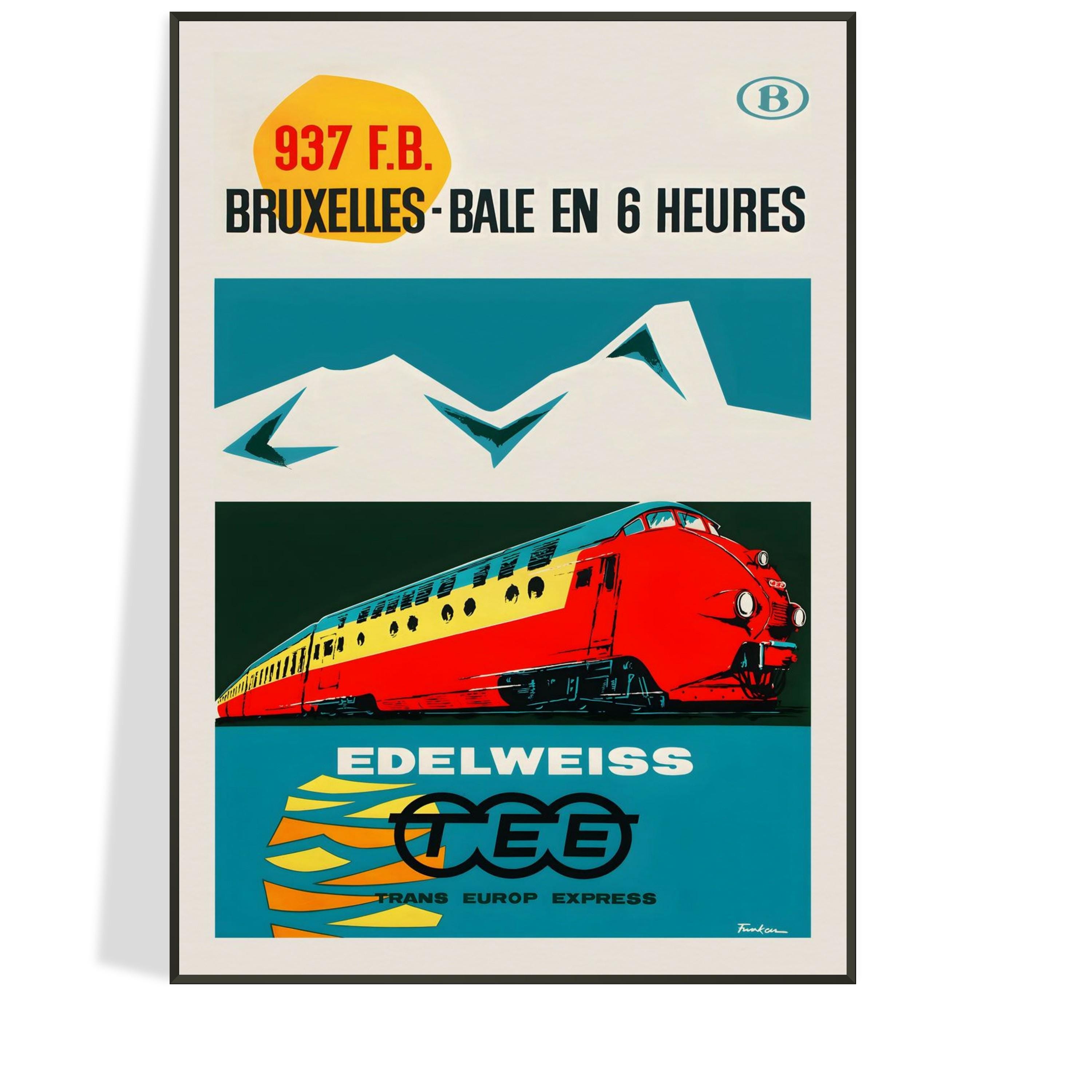 Vintage Mid-century European Train Travel Poster Reproduction