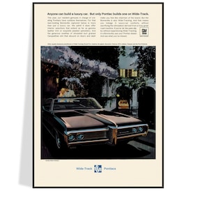 Vintage 1968 Pontiac Bonneville Advertisement Poster, Reproduction Print, Free Shipping, Mid-Century Wall Art, Father&#39;s Day Gift Idea